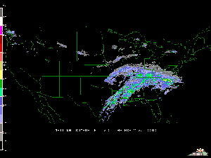 a radar animation of the storm system that affected the eastern US with snow, ice and rain during December 4-5, 2002