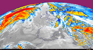 a satellite image depicting stormy conditions across Europe