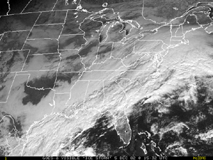 a satellite image of a major snow and ice storm that affected the eastern United States during December 4-5, 2002
