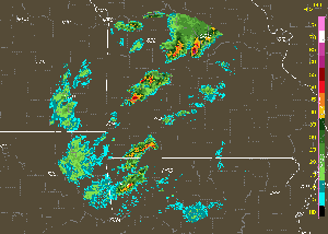 a radar animation depicting severe thunderstorms in Missouri on December 18, 2002