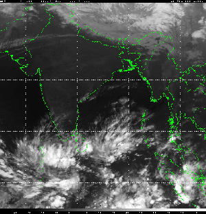 satellite image of showers and thunderstorms across parts of Sri Lanka on December 19, 2002