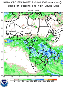 Rainfall estimates across Africa during March 2006