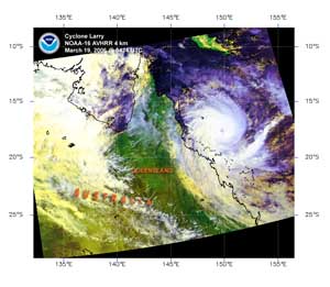 Satellite image of Tropical Cyclone Larry on March 19, 2006