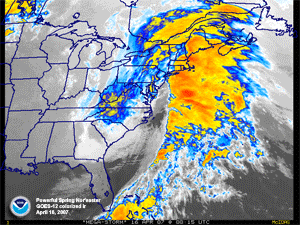 Satellite animation of a Nor'easter on April 15, 2007