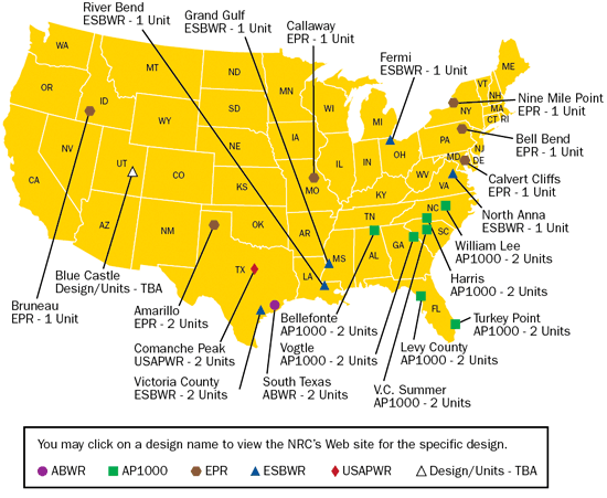 Map of Projected New Nuclear Power Reactors