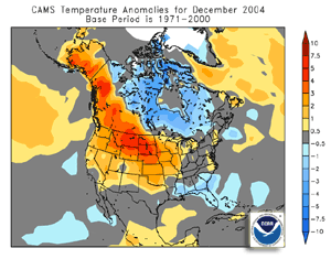 CAMS temperature anomalies for December 2004 across North America