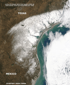 Snow observed via satellite on December 25, 2004 over Deep South Texas