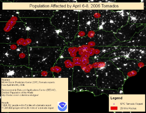 Population affected by April 6-8, 2006 tornadoes
