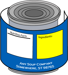 Information Panel of a can that displays the Nutrition Facts label, ingredient statement, and name and place of business of the manufacturer, packer, or distributor with print or type size that is prominent, conspicuous and easy to read.