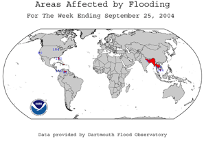 Map of flood-affected areas worldwide by mid September from the Dartmouth Flood Observatory