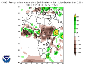 CAMS precipitation anomalies for the period July-September 2004