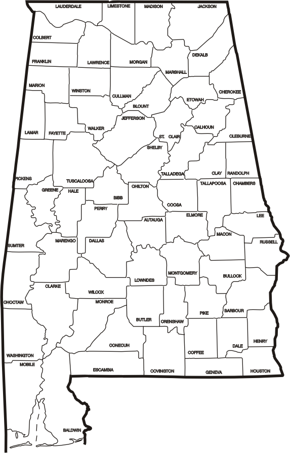 State Map with All Counties Listed