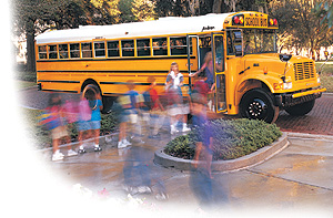 Kids boarding a school bus