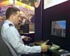 2nd Lt. Ferguson works controls of a fighter simulator