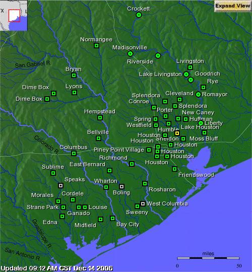 Latest river warnings in effect - Click on map to go to HGX AHPS Page