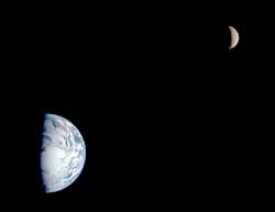 View of Earth and the moon from space.