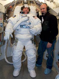 STS-121 Mission Specialist Mike Fossum, left and Pilot Mark Kelly
