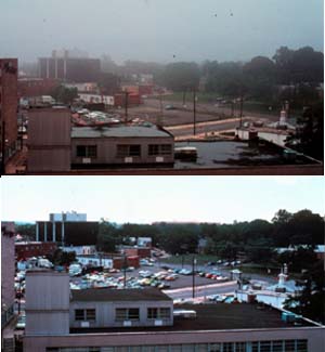 Same view on a smoggy day (pictured above) compared to clear day after cold weather front moved through (pictured below).