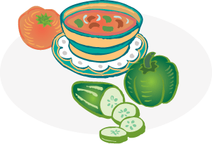 Illustration of vegetables and gaspacho