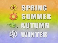 The words Spring, Summer, Autumn and Winter are superimposed on a colorful background