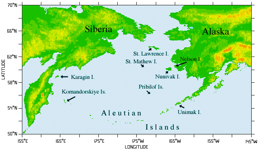 Islands around the Bering Sea