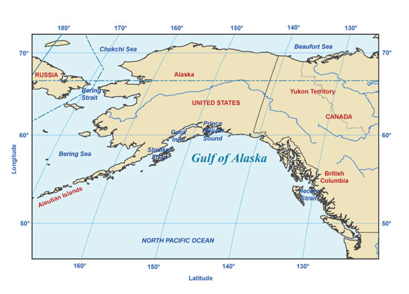 Map of the Gulf of Alaska