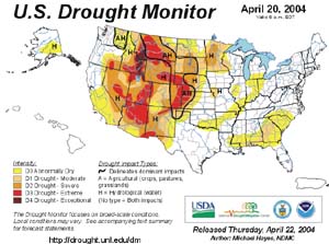 NOAA image of U.S. Drought Monitor for April 20, 2004.