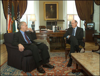 Photo: Secretary John Snow Meets with Ron Chernow, Author of 