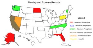 NOAA image of October 2003 monthly weather extreme records.
