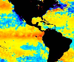 NOAA satellite image of El Niño conditions as of Nov. 4, 2002.