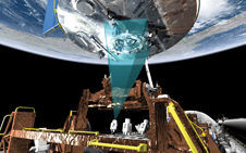 This simulation shows one of the RNS system’s cameras collecting data during Hubble’s deployment back into space after the mission is complete.