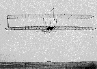 Picture of the Wright 1902 aircraft in flight