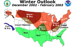 NOAA graphic of winter 2002 outlook.