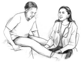 Illustration showing a physical therapist helping a man exercise his knee