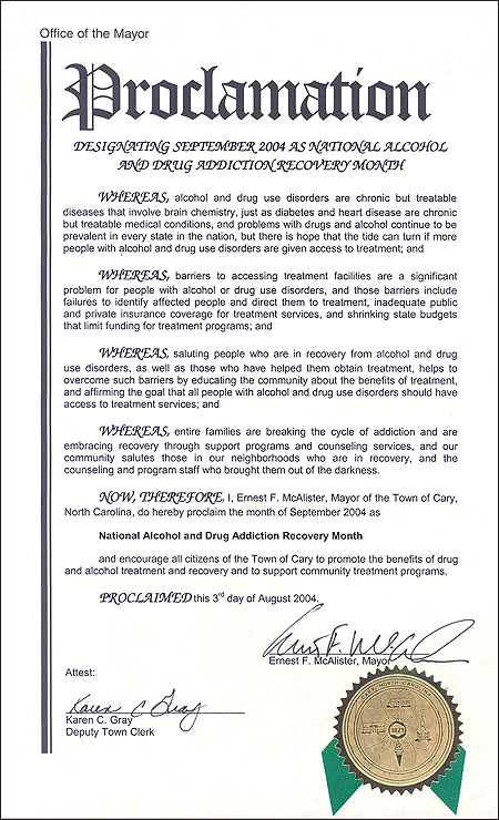 Proclamation for Cary, North Carolina