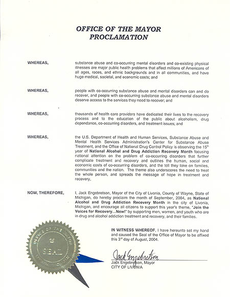 Proclamation for Livonia, Michigan