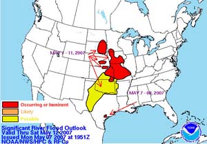 NOAA image of Significant River Flood Outlook through May 12, 2007.