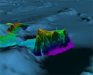 NOAA image of multibeam image of the HEALY seamount, a seamount discovered in 2003 on the first of the Arctic HEALY crusies.  Please credit “NOAA.”