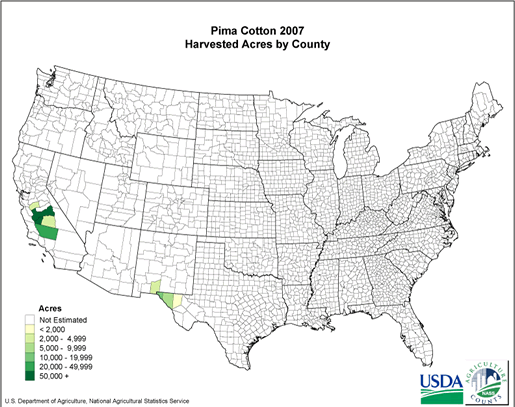 Pima Cotton: Harvested Acreage by County