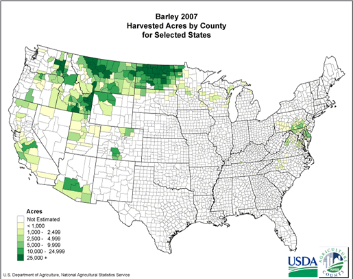 Barley: Harvested Acreage by County