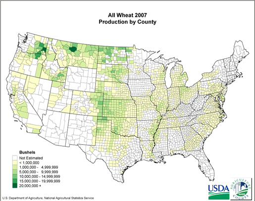 All Wheat: Production Acreage by County