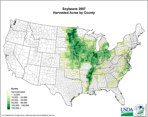 Soybeans: Harvested Acreage by County