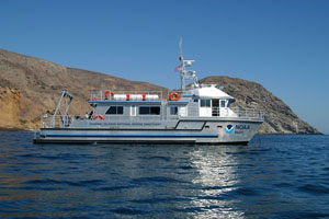 NOAA image of the NOAA Channel Islands National Marine Sanctuary research vessel R/V Shearwater, which serves as an important platform for scientists to study the marine reserves around the Channel Islands. Please credit "NOAA." Photo by Robert Schwemmer.