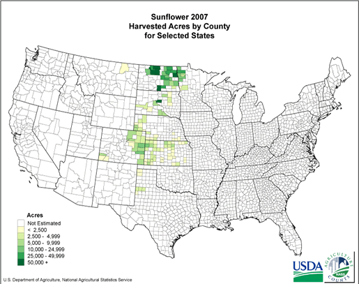 Sunflowers: Harvested Acreage by County