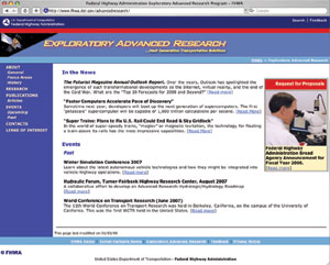 Screenshot of FHWA's Advanced Research web site