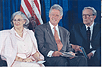 Mrs. Betty Bumpers, President Bill Clinton, and Sen. Dale Bumpers during the cornerstone dedication ceremony for the Dale and Betty Bumpers Vaccine Research Center on June 9, 1999.