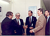 HHS Secretary Otis R. Bowen and NIH Director James B. Wyngaarden greet President Ronald Reagan during his July 23, 1987 visit to the NIH Clinical Center.