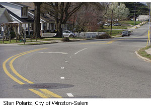 This added left-turn lane was part of a city-wide, low-cost safety initiative in Winston-Salem, NC.