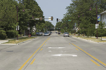 Four-lane to three-lane corridor conversions in Iowa, such as the one shown here, have reduced crashes by 24 percent—and even more for older drivers. Photo: Iowa DOT.