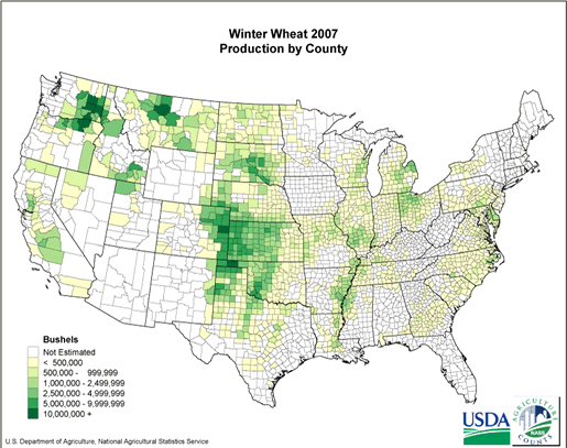 Winter Wheat: Production Acreage by County